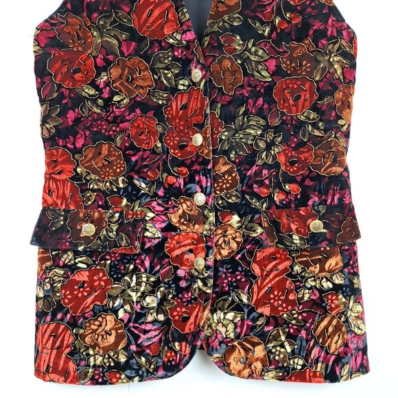 Velvet Flower Vest Waistcoat Size S. Button Up Whimsigoth Fairy Grunge Tapestry - Picture 4 of 16